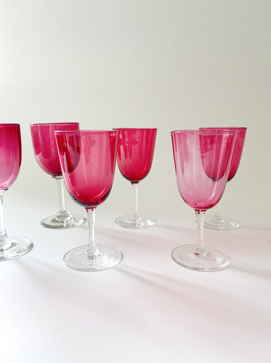 Antique Cranberry Crystal Sherry Glasses