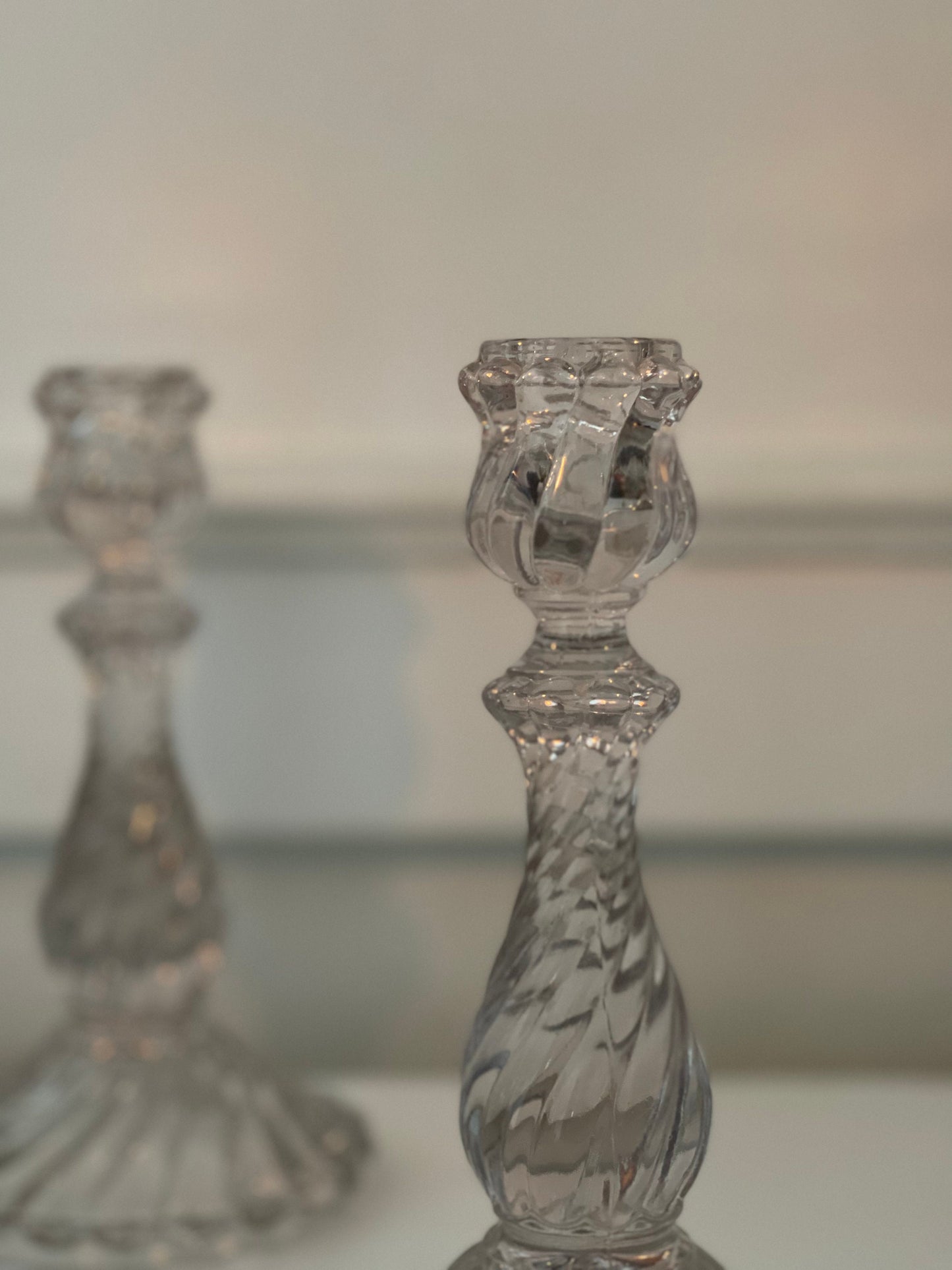 Vintage Glass Swirl Candlestick Holders
