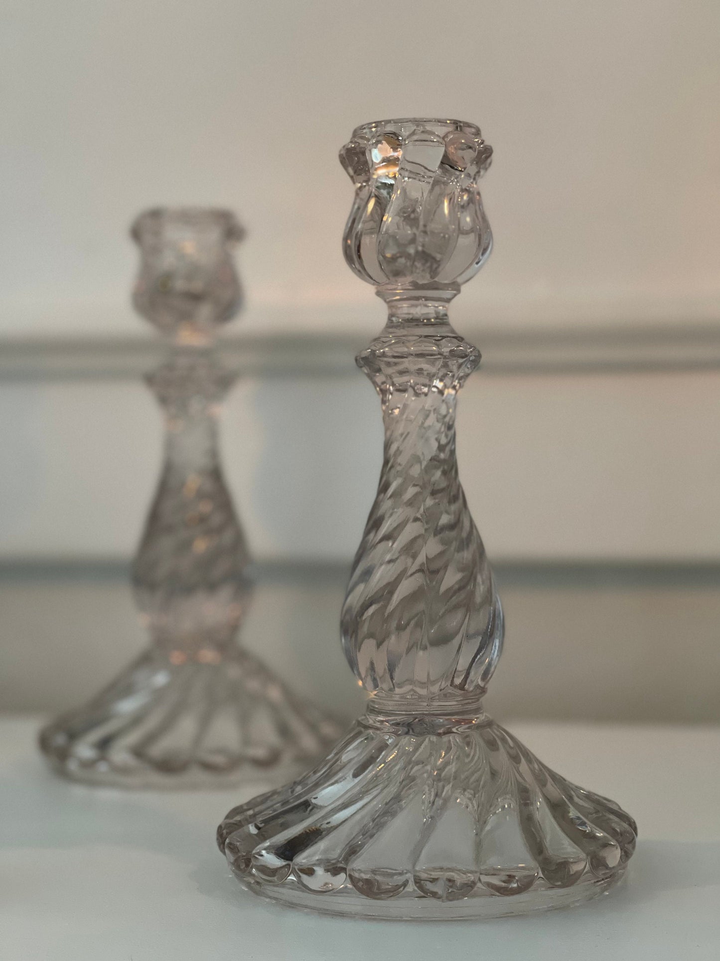Vintage Glass Swirl Candlestick Holders