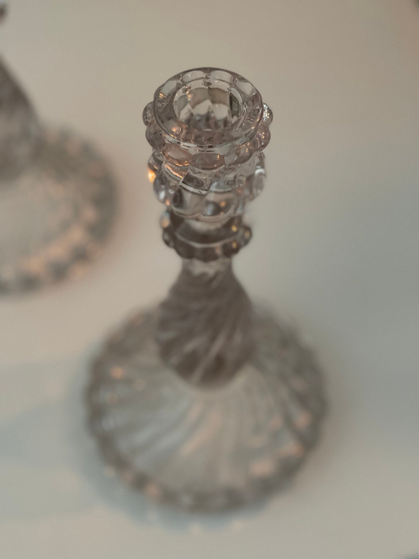 Vintage Glass Swirl Candlestick Holders