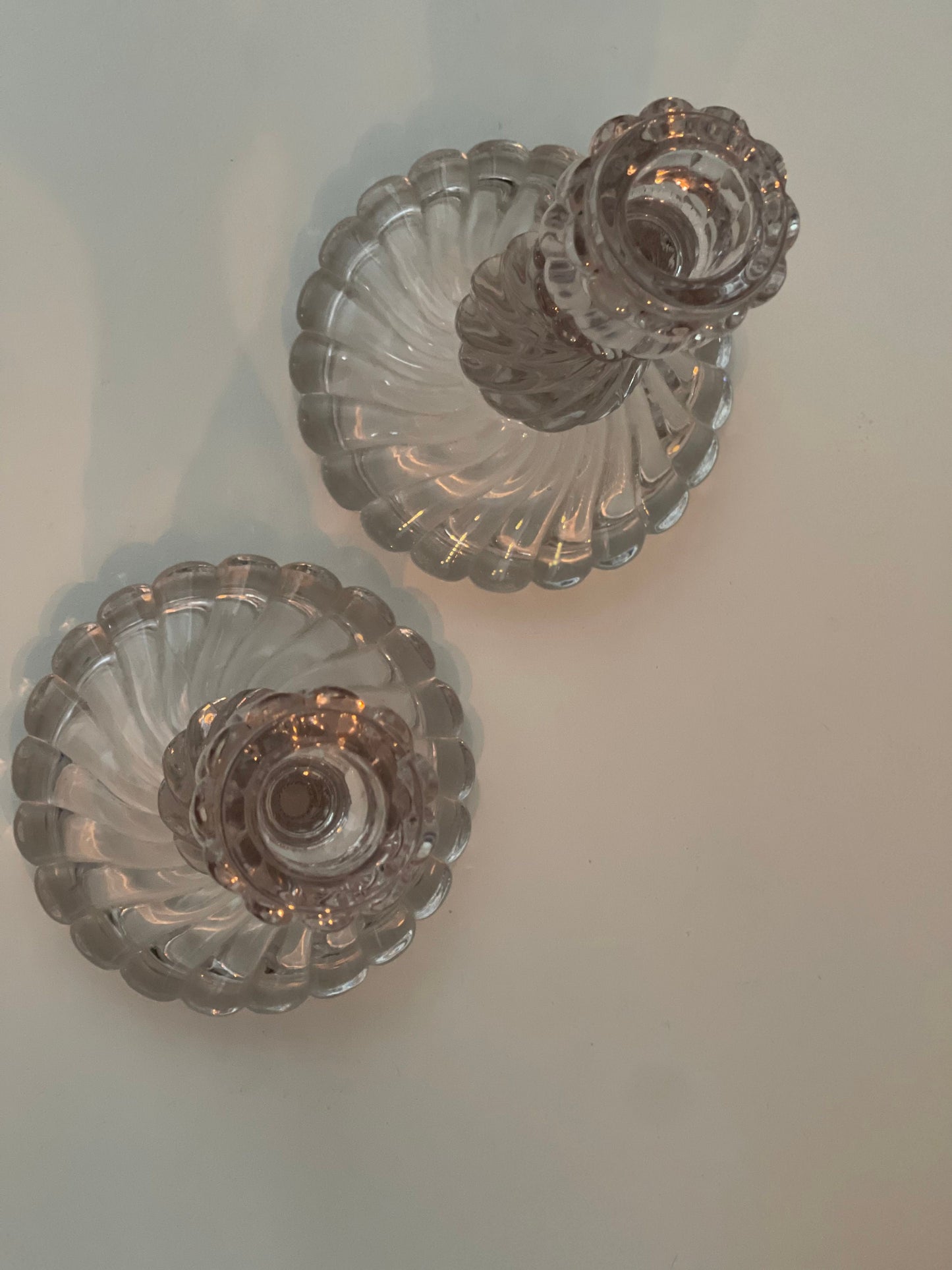 Vintage Glass Swirl Candlestick Holders