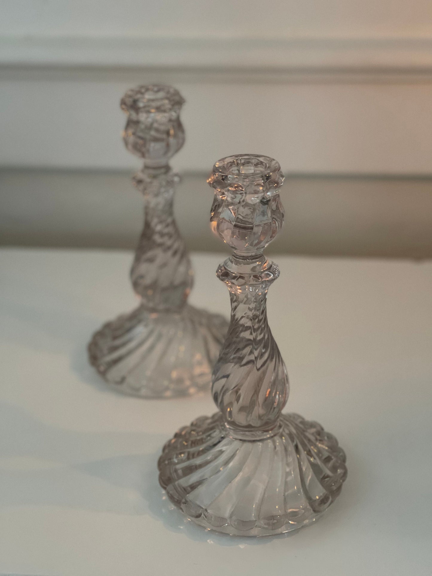Vintage Glass Swirl Candlestick Holders