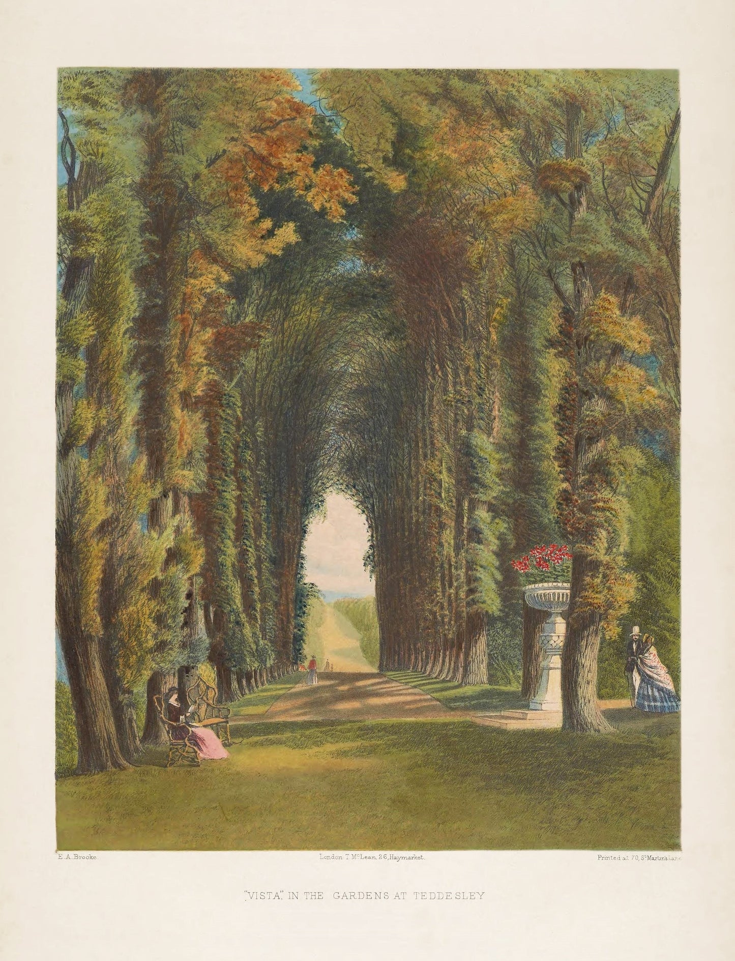 Gardens at Teddesley Reproduction Antique Art Print, 1857