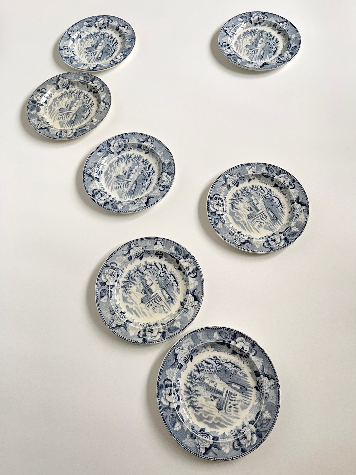 Antique Wedgwood Transferware Blue Rose Plates