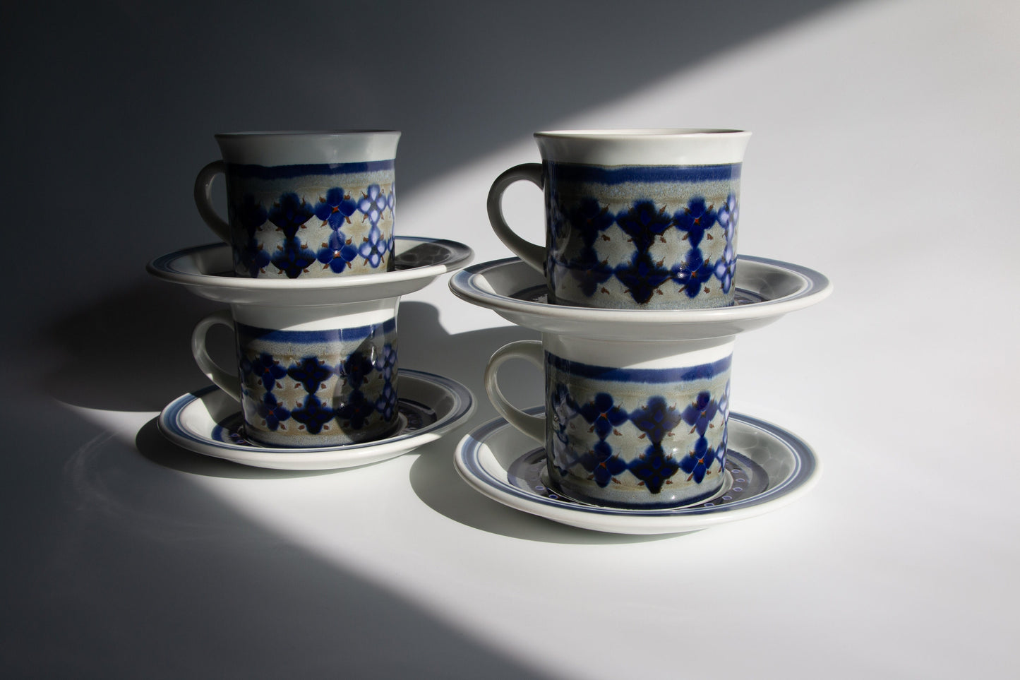 Vintage Stoneware Coffee Cups & Saucers