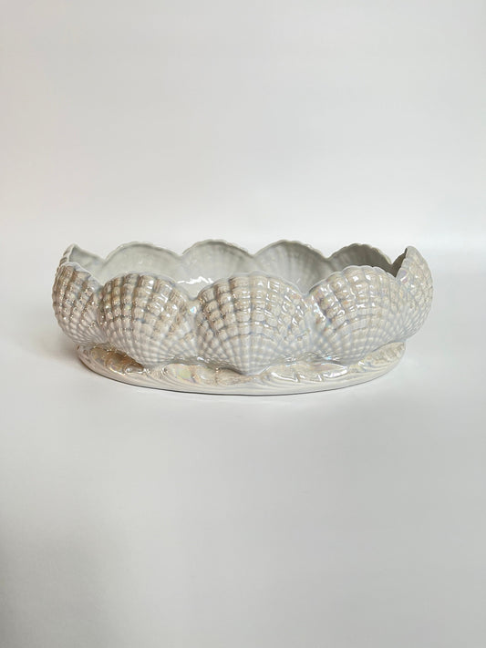 Vintage Lustre Scallop Shell Jardiniere / Cache Pot