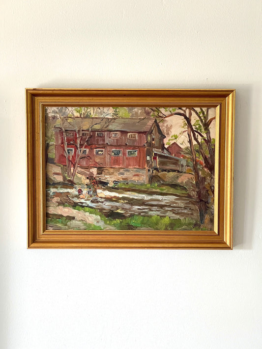 Vintage Framed Canadian Artist Roy Greenaway Mill Oil Painting