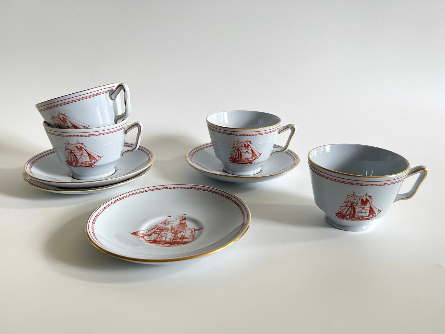 Spode Trade Winds Red Cups & Saucers