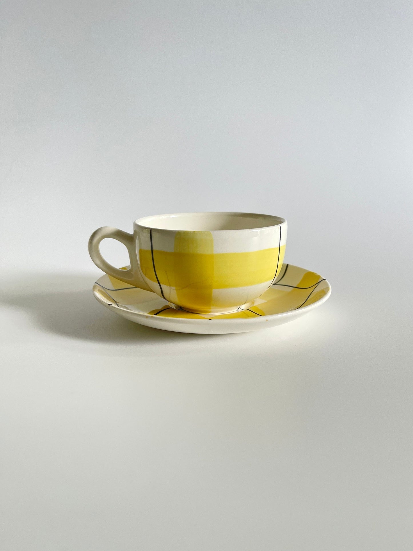 1950s Hycroft Calico Yellow Plaid Cups & Saucers