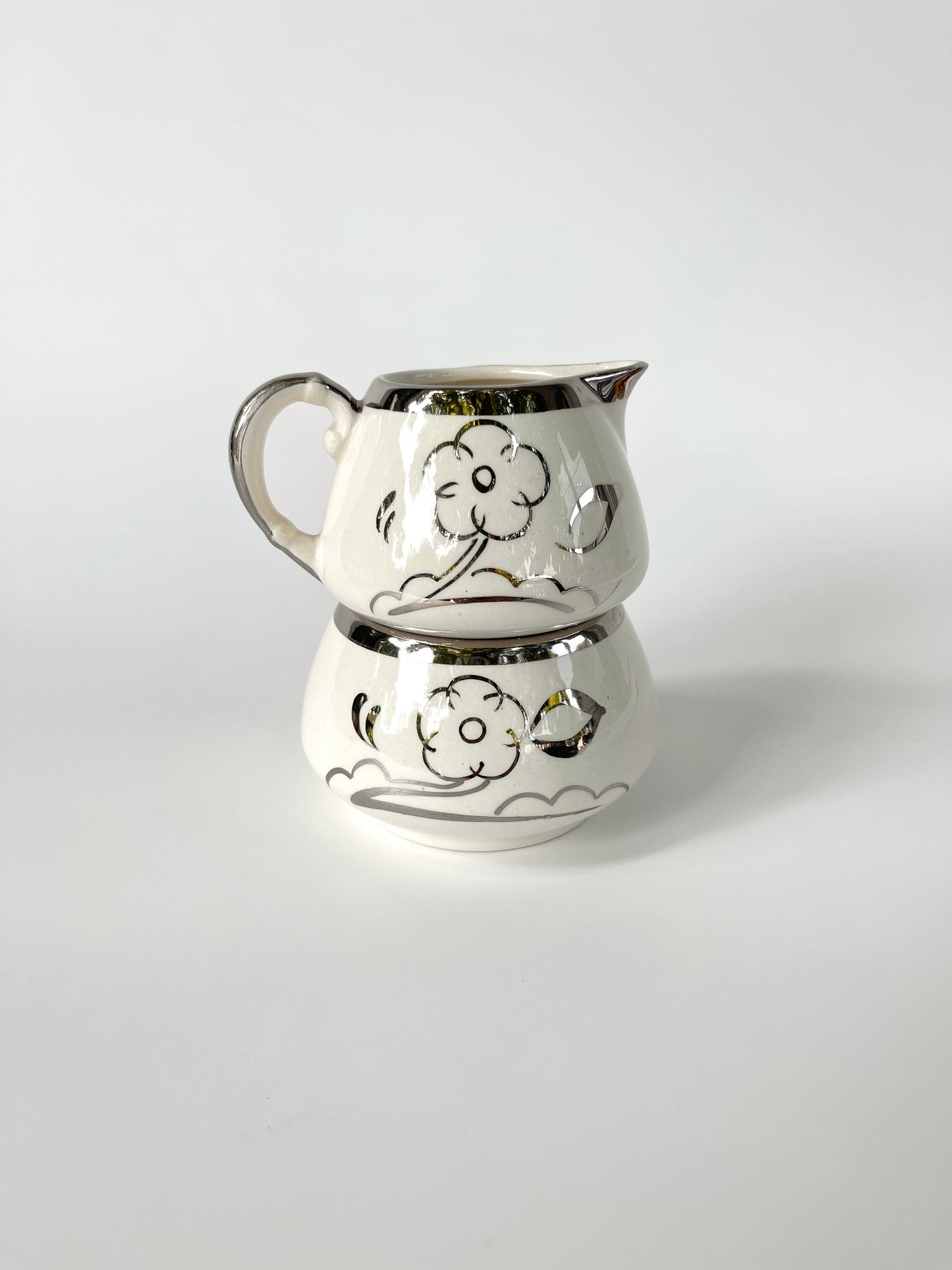 1940s English Lustreware Sugar Pot and Creamer
