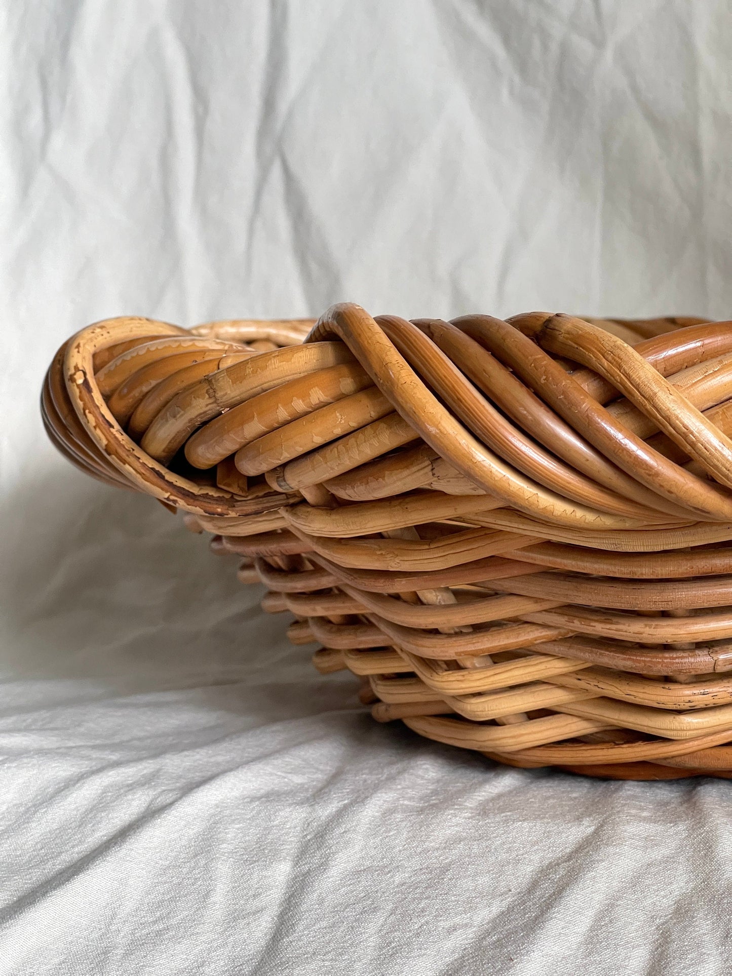 Vintage Handwoven Rattan Basket Bowl