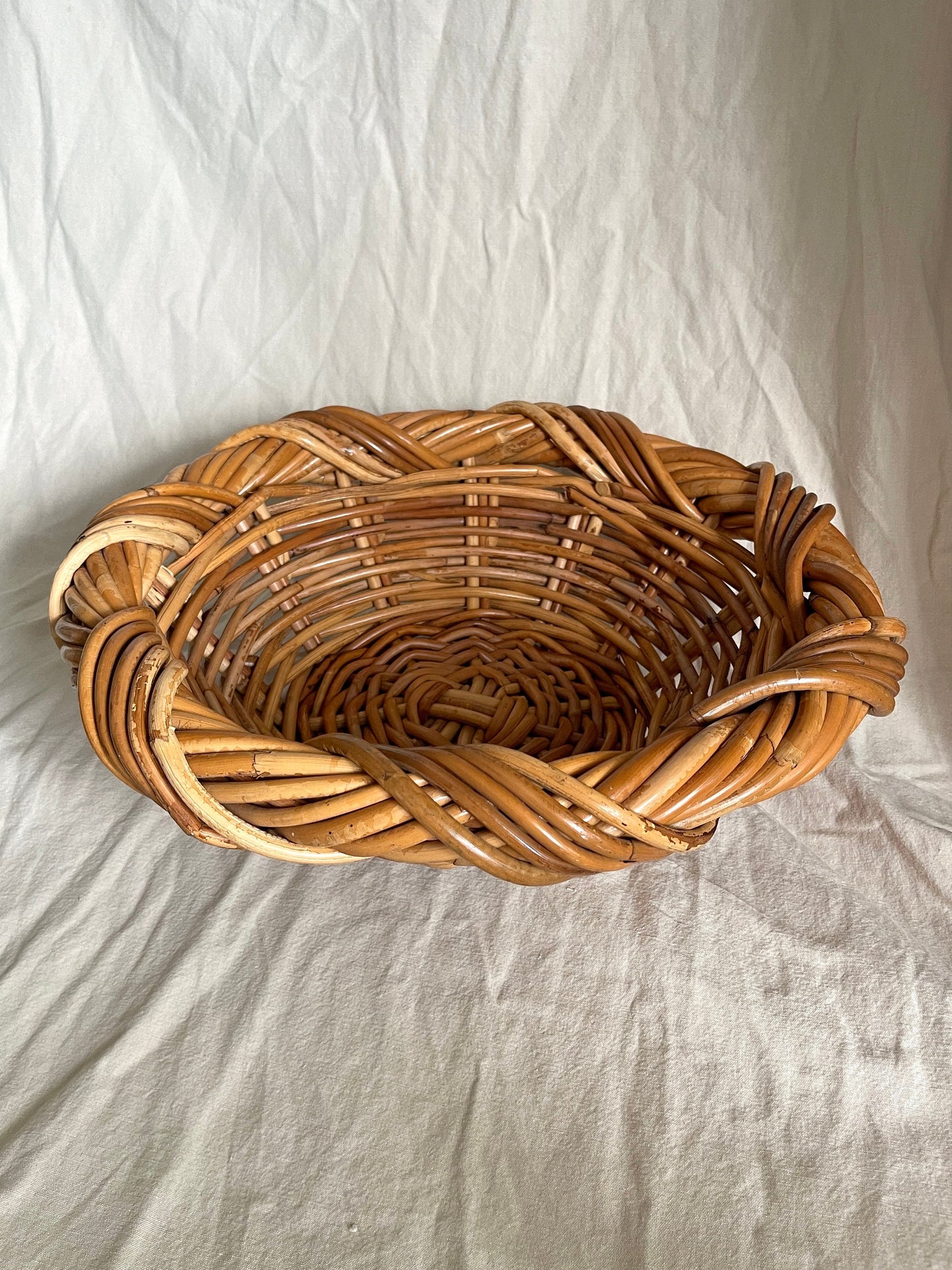 Vintage Handwoven Rattan Basket Bowl
