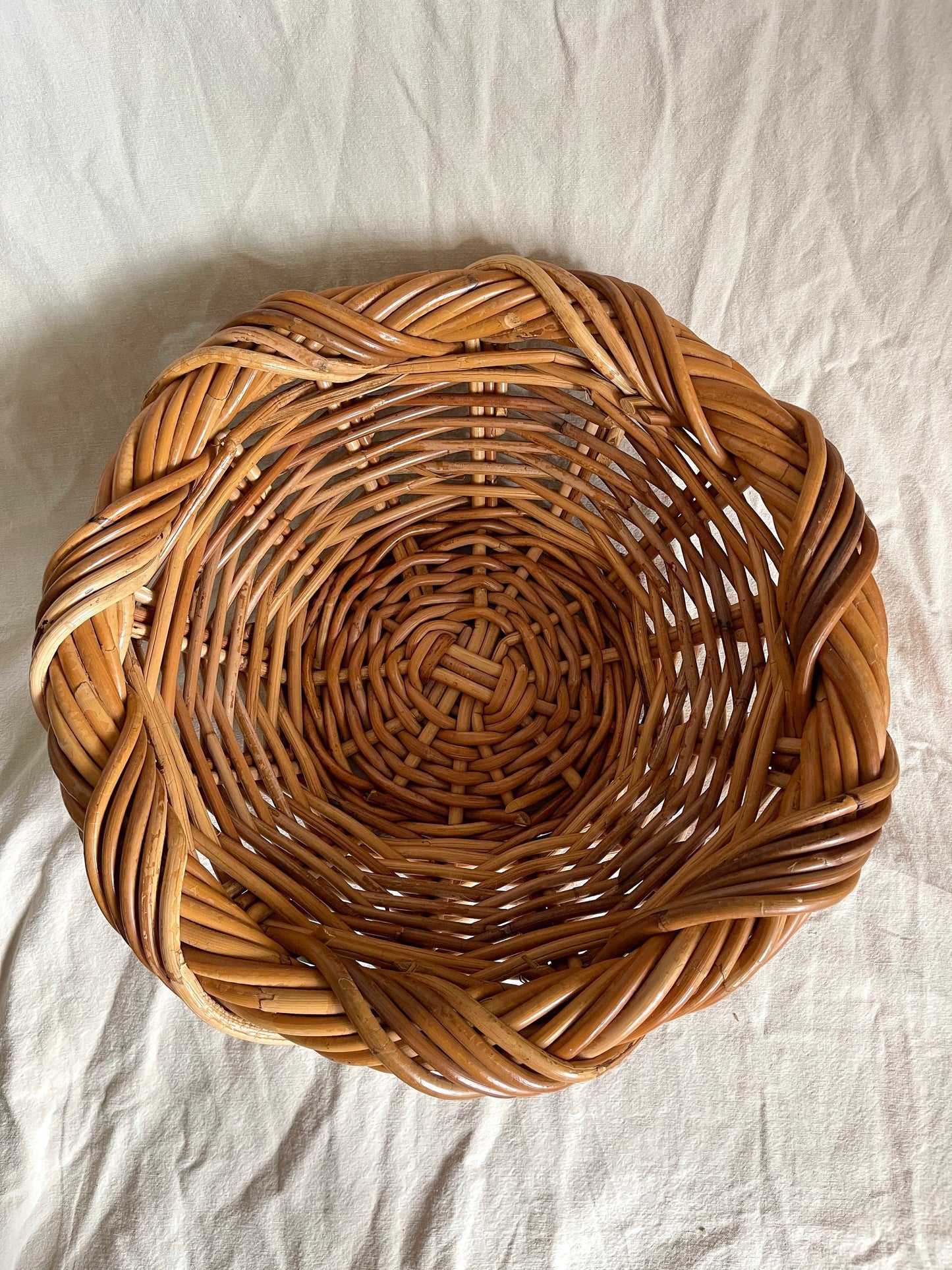 Vintage Handwoven Rattan Basket Bowl