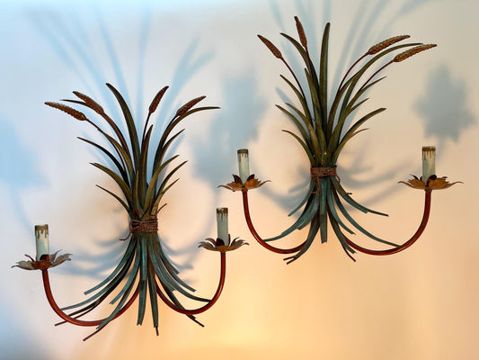 Pair of Large Wheat Sheaf Metal Sconces