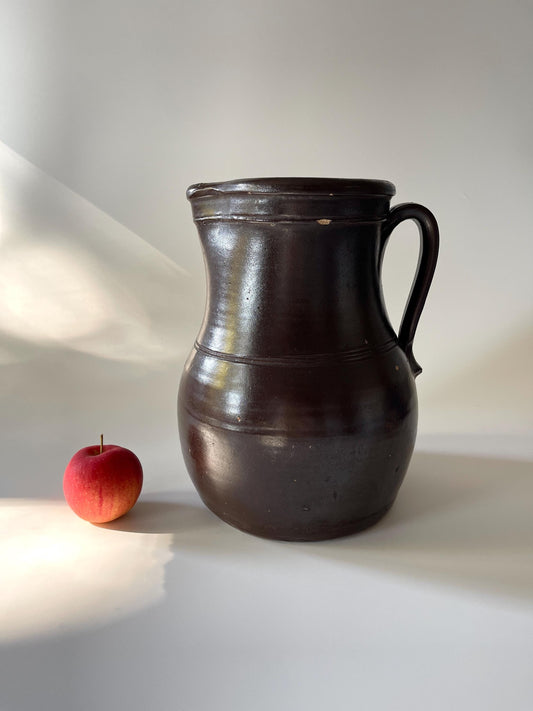 Antique Large Brown Stoneware Pitcher