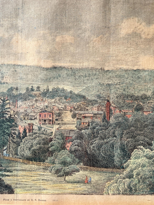 Antique Framed Hamilton Ontario Coloured Engraving